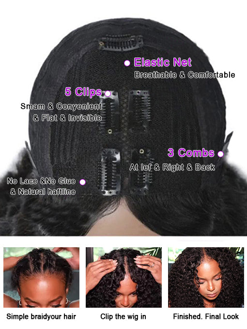 IRoyal Hair Kinky Curly Wig V Part Wig Glueless Wig Machine Made Human Hair Wigs