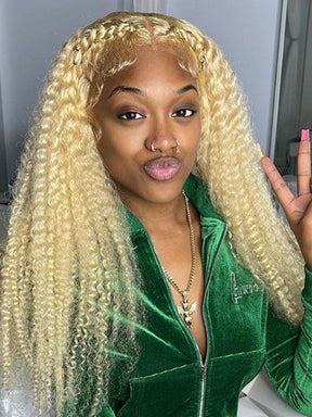 IRoyal Hair 613 Blonde Hair Kinky Curly Lace Closure Wigs Human Hair Pre Plucked With Baby Hair