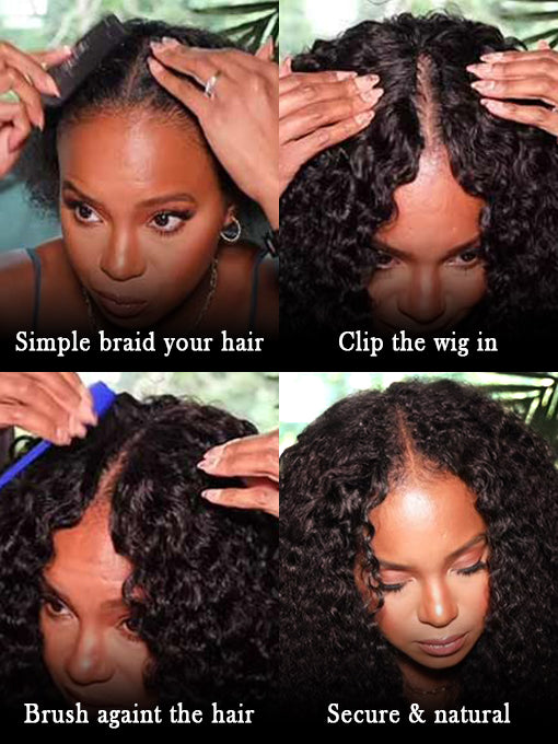 IRoyal Hair Kinky Curly Wig V Part Wig Glueless Wig Machine Made Human Hair Wigs