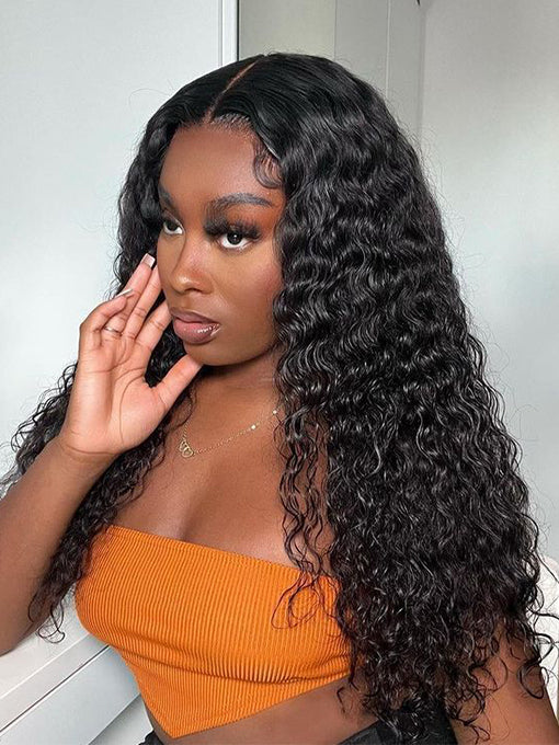 IRoyal Hair Deep Wave Hair 180% Density Human Hair U Part Wig Affordable Glueless No Lace Wig