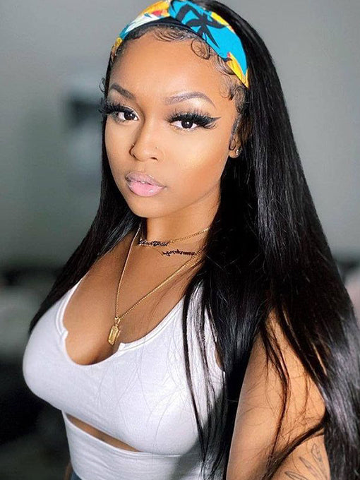 IRoyal Hair Silk Straight Hair Headband Wig Throw And Go Non Lace Wigs Glueless Wig