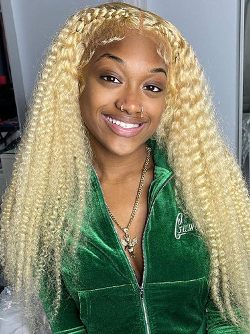 IRoyal Hair 613 Blonde Hair Kinky Curly Lace Closure Wigs Human Hair Pre Plucked With Baby Hair