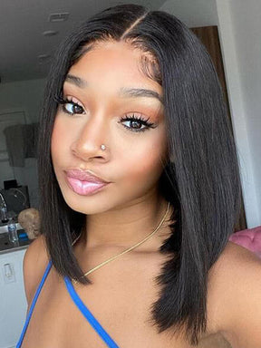 IRoyal Hair Short Cut Bob Wigs Straight Real Hair 13x4 Lace Front Wig Pre-plucked