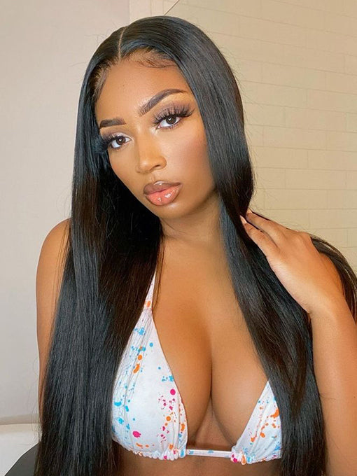 IRoyal Hair Silky Straight Human Hair 4x4 Lace Closure Wigs Remy Hair Pre-plucked Edges For Women