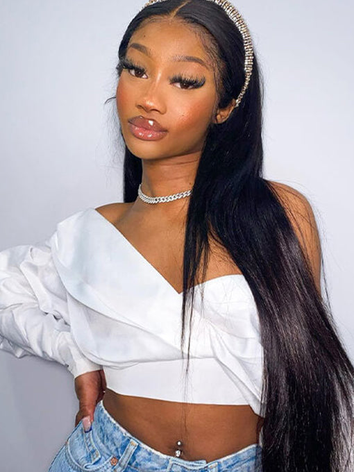 IRoyal Hair Silk Straight Hair Headband Wig Throw And Go Non Lace Wigs Glueless Wig