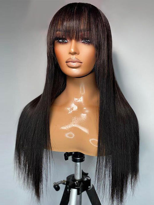 IRoyal Hair Straight Hair Non Lace Wigs Full Machine Made Wigs With Bangs Glueless Wig