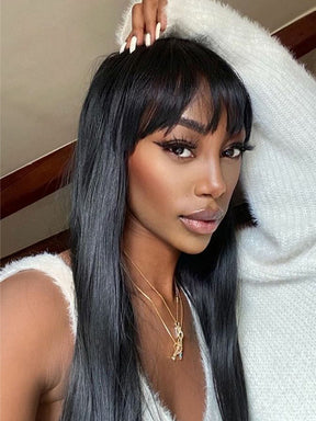 IRoyal Hair Straight Hair Non Lace Wigs Full Machine Made Wigs With Bangs Glueless Wig