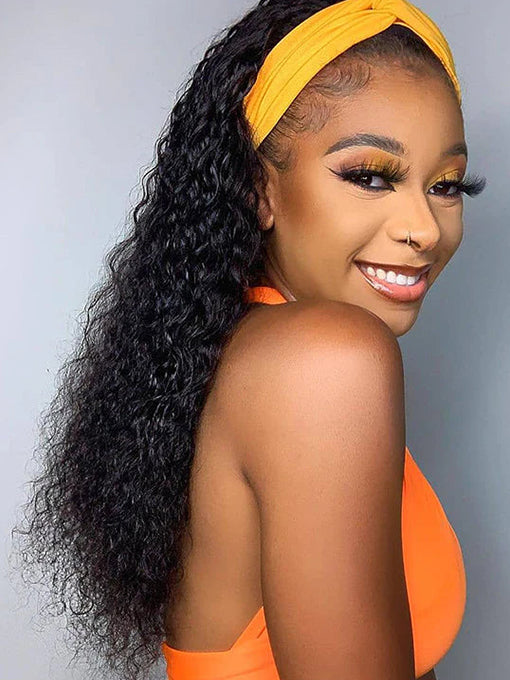 IRoyal Hair Headband Scarf Wig Water Wave Human Hair Wig Glueless Hairstyles
