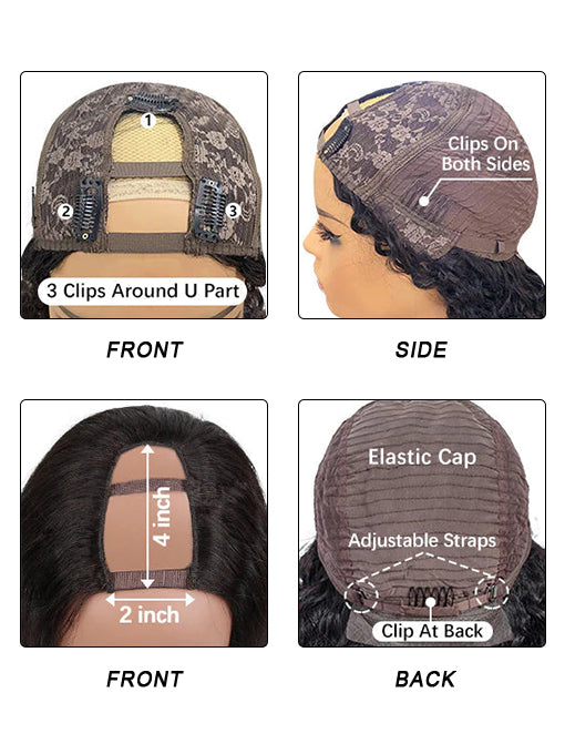 IRoyal Hair Water Wave Hair Glueless Wig 180% Density U Part Wig, None Lace Machine Made Human Hair Wigs