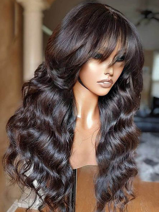 IRoyal Hair Human Hair Wigs With Bangs Brazilian Body Wave Lace Front Wigs
