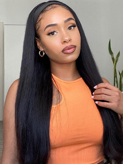 IRoyal Hair Silk Straight Hair Headband Wig Throw And Go Non Lace Wigs Glueless Wig