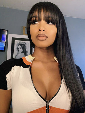 IRoyal Hair Straight Hair Non Lace Wigs Full Machine Made Wigs With Bangs Glueless Wig