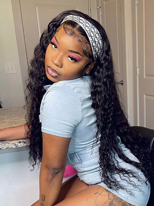 IRoyal Hair 180% Density Headband Wig Deep Wave Wig Glueless Wig Machine Made Human Hair Wigs