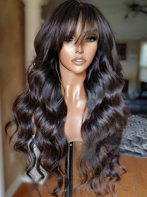 IRoyal Hair Human Hair Wigs With Bangs Brazilian Body Wave Lace Front Wigs