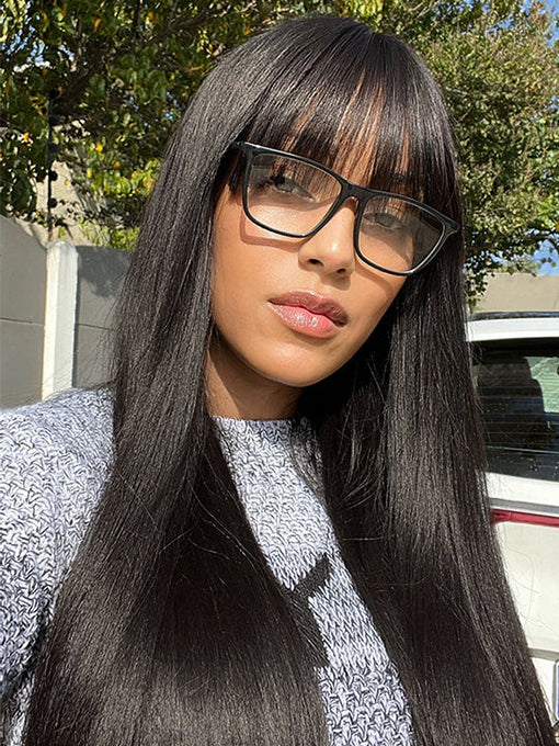 IRoyal Hair Straight Hair Non Lace Wigs Full Machine Made Wigs With Bangs Glueless Wig