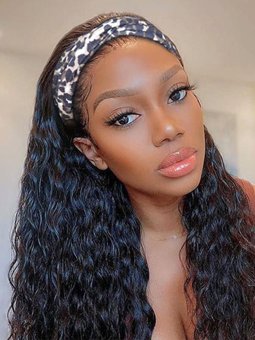IRoyal Hair Headband Scarf Wig Water Wave Human Hair Wig Glueless Hairstyles