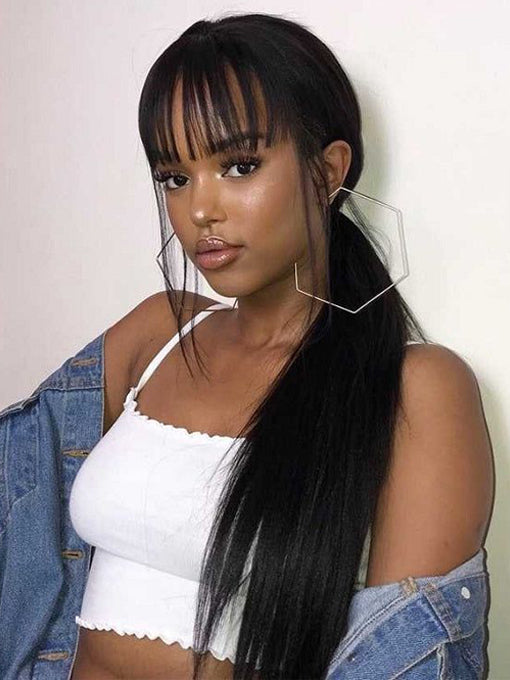 IRoyal Hair Straight Hair Non Lace Wigs Full Machine Made Wigs With Bangs Glueless Wig