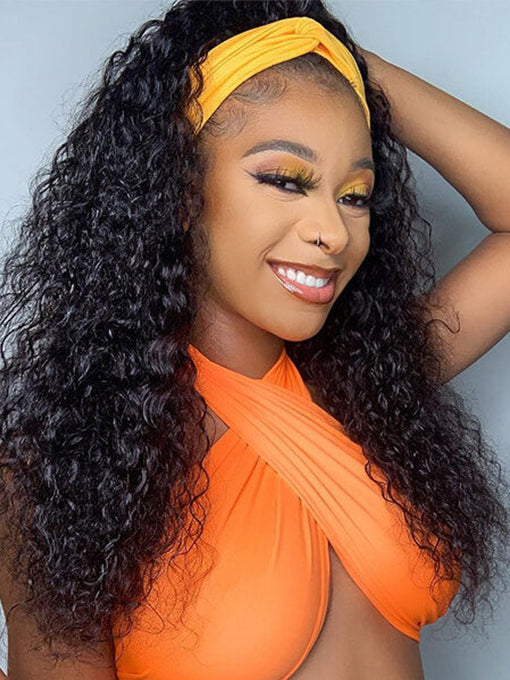 IRoyal Hair 180% Density Headband Wig Deep Wave Wig Glueless Wig Machine Made Human Hair Wigs