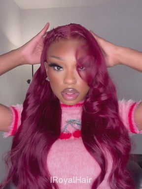 Burgundy 99J Body Wave Super Long Hair Red Human Hair 13x4 Wig